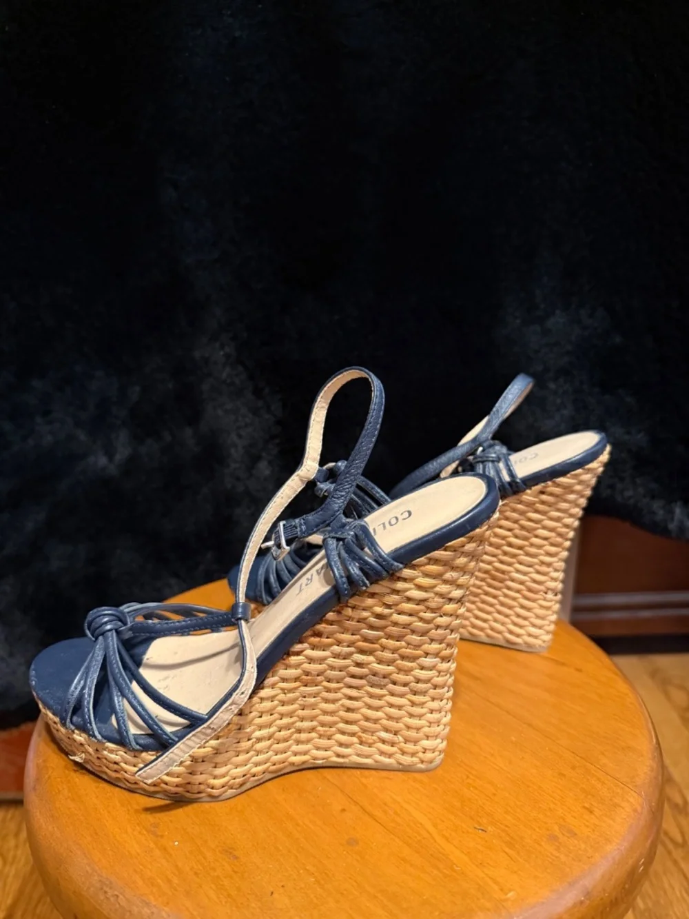 Navy sandal wedges